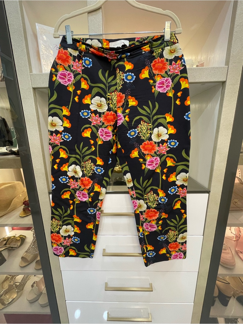 Borgo De Nor Black Floral Pants with Multicolor Blooms Size 12